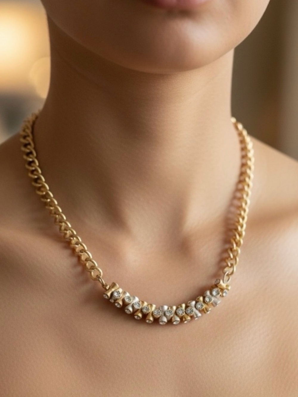 Gold Crystal Accent Chain Necklace - Fashion Jewelry